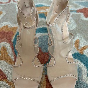 Women's Nude Satin Sheen Heels with Rhinestones.   Beautiful!!!